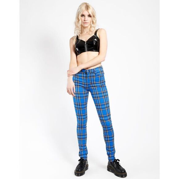 Tripp nyc Daang Goodman high waist T-back jean royal plaid skinny - Picture 3 of 11